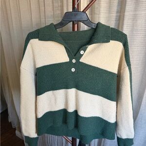 Cider Forest Green and Cream Striped Sweater